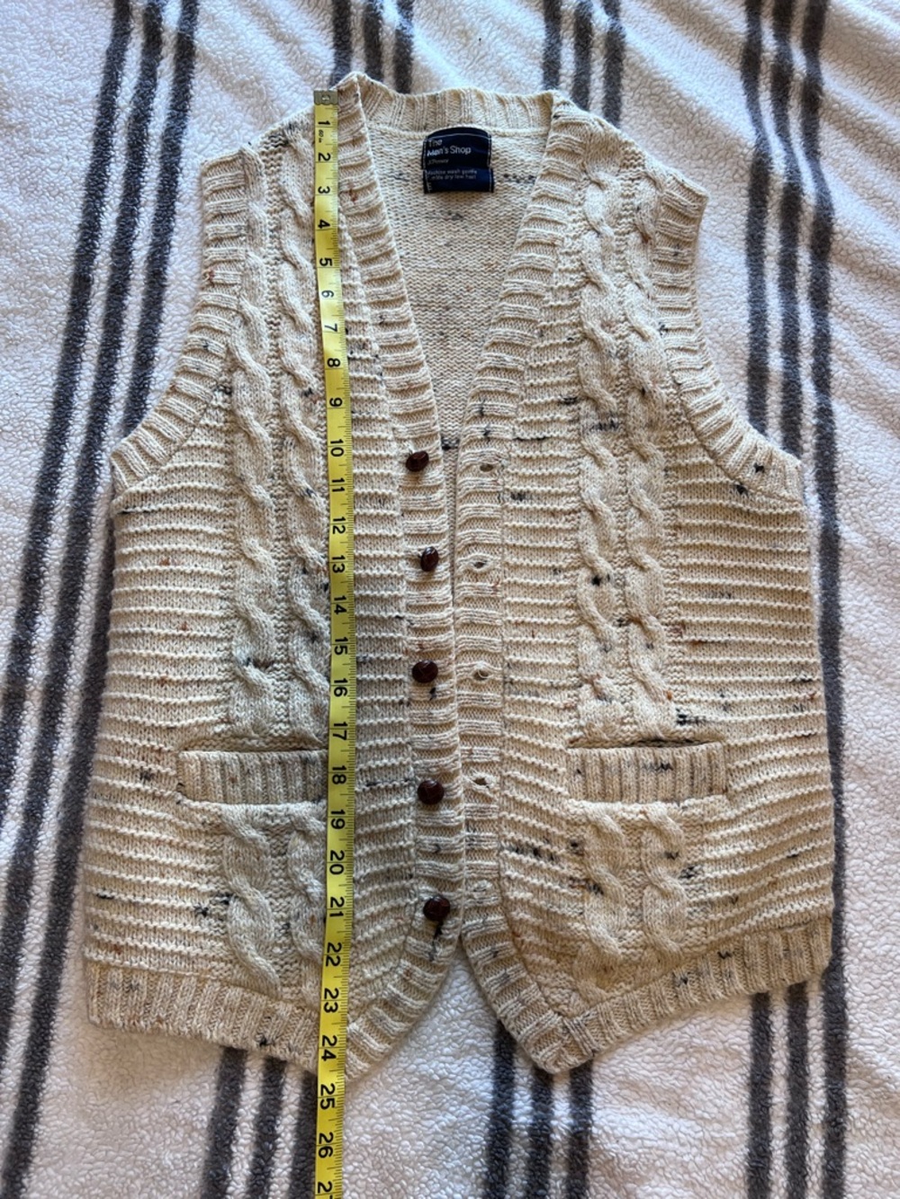 JCPenney The Men’s Shop Vintage 80s Donegal Tweed Cable Knit Vest Cream Small - Picture 8 of 11